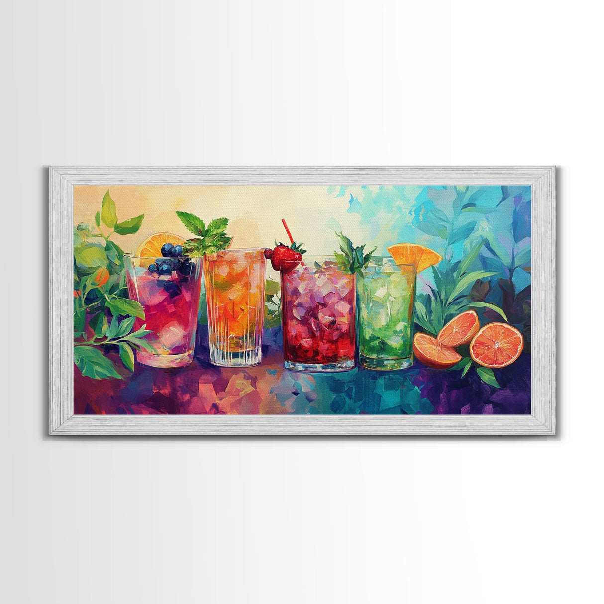 Refreshing Summer Drinks Canvas Print, Vibrant Foodie Kitchen Art, Colorful Beverage Wall Art, Dining Room Decor, Cocktail Party Art