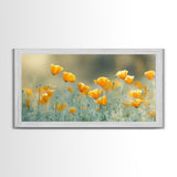 Golden Poppy Floral Canvas Print California Wildflower Art Botanical Wall Decor Rustic Style Extra Wide Horizontal Landscape Art