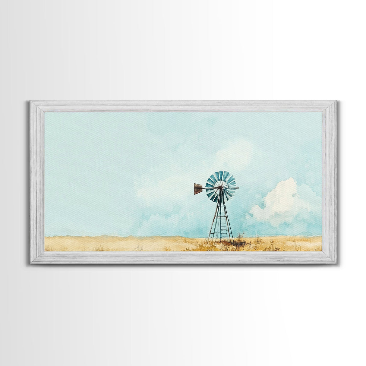 Minimalist Windmill Landscape Framed Canvas Print Above Couch Rustic Wall Art Coastal Inspired Bedroom Decor Horizontal Wall Art Idea