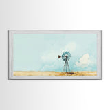 Minimalist Windmill Landscape Framed Canvas Print Above Couch Rustic Wall Art Coastal Inspired Bedroom Decor Horizontal Wall Art Idea