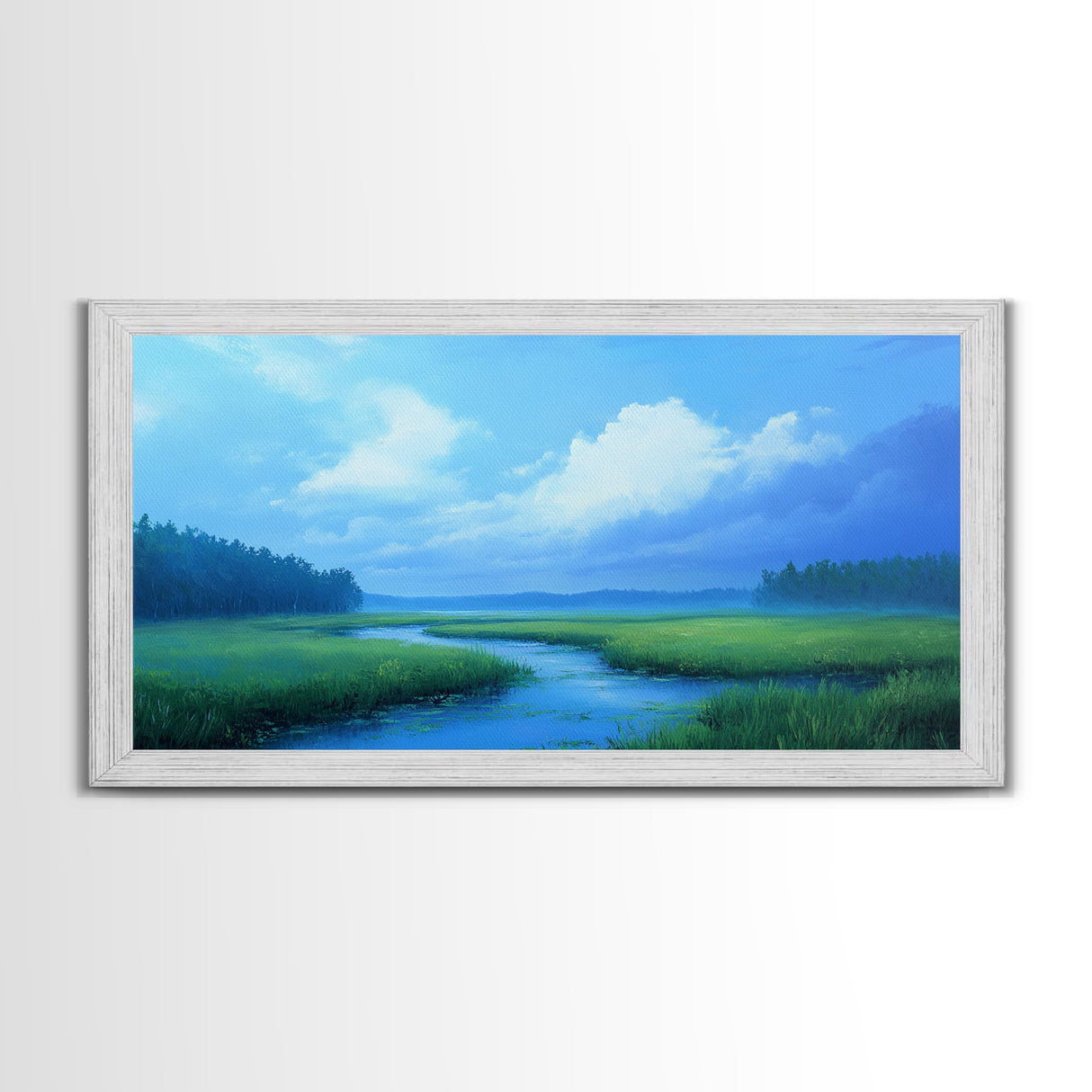 Marshland Panoramic Canvas Print, Coastal Landscape Art Bedroom Decor, Rustic Wall Art Living Room Gift, Nautical Horizontal Artwork