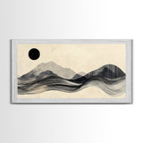 Abstract Mountain Landscape Framed Canvas Print, Wabi Sabi Wall Art Minimalist Decor, Rustic Line Art Idea Bedroom Artwork Vertical Design