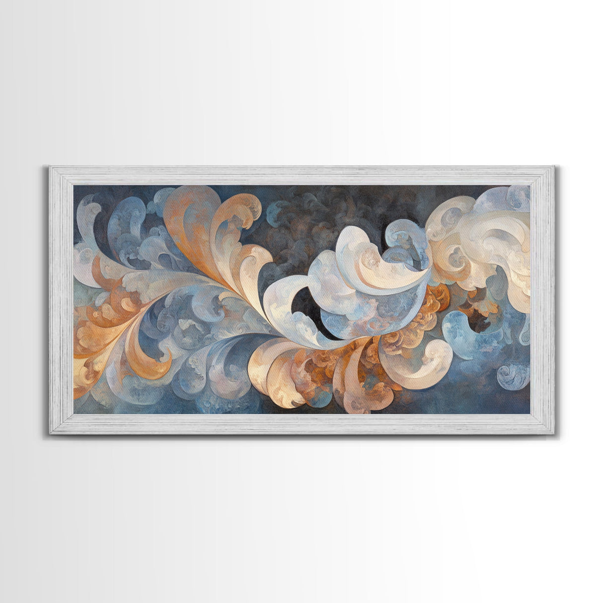 Swirling Blue Orange Canvas Print, Geometric Wall Art Nautical Rustic Decor, Moody Abstract Artwork Idea Horizontal Living Room Design