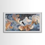 Swirling Blue Orange Canvas Print, Geometric Wall Art Nautical Rustic Decor, Moody Abstract Artwork Idea Horizontal Living Room Design