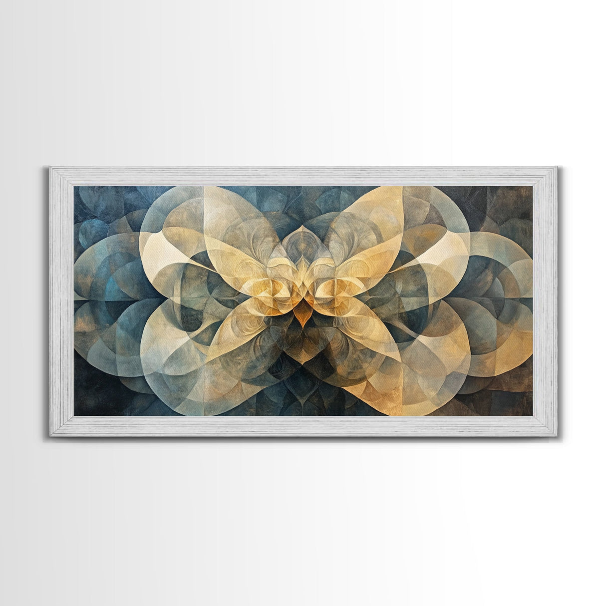 Symmetrical Abstract Framed Canvas Print, Geometric Wall Art Wabi Sabi Decor, Moody Minimalist Artwork Idea Bedroom Horizontal Design