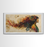 Vibrant Female Silhouette Framed Canvas Print, Whimsical Art, Afrocentric Wall Art, Angel Art Prints, Bedroom Art, Chinoiserie Wall Art