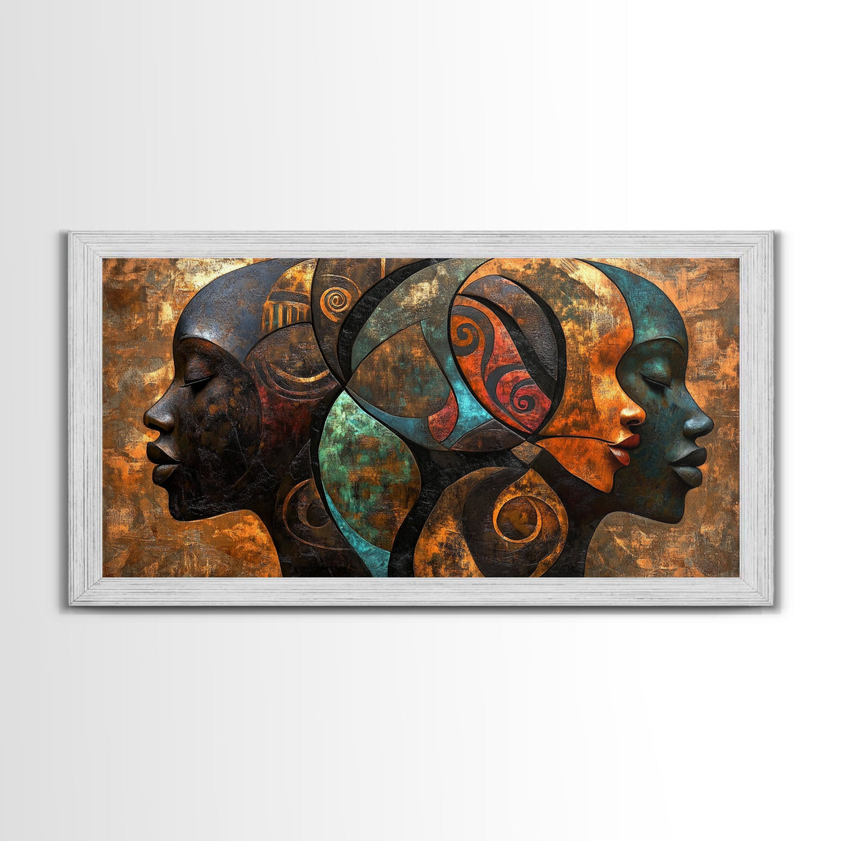 Abstract African Faces Framed Canvas Print, Afrocentric Wall Decor, Moody African Art, Geometric Bold Bedroom Art Gift Idea