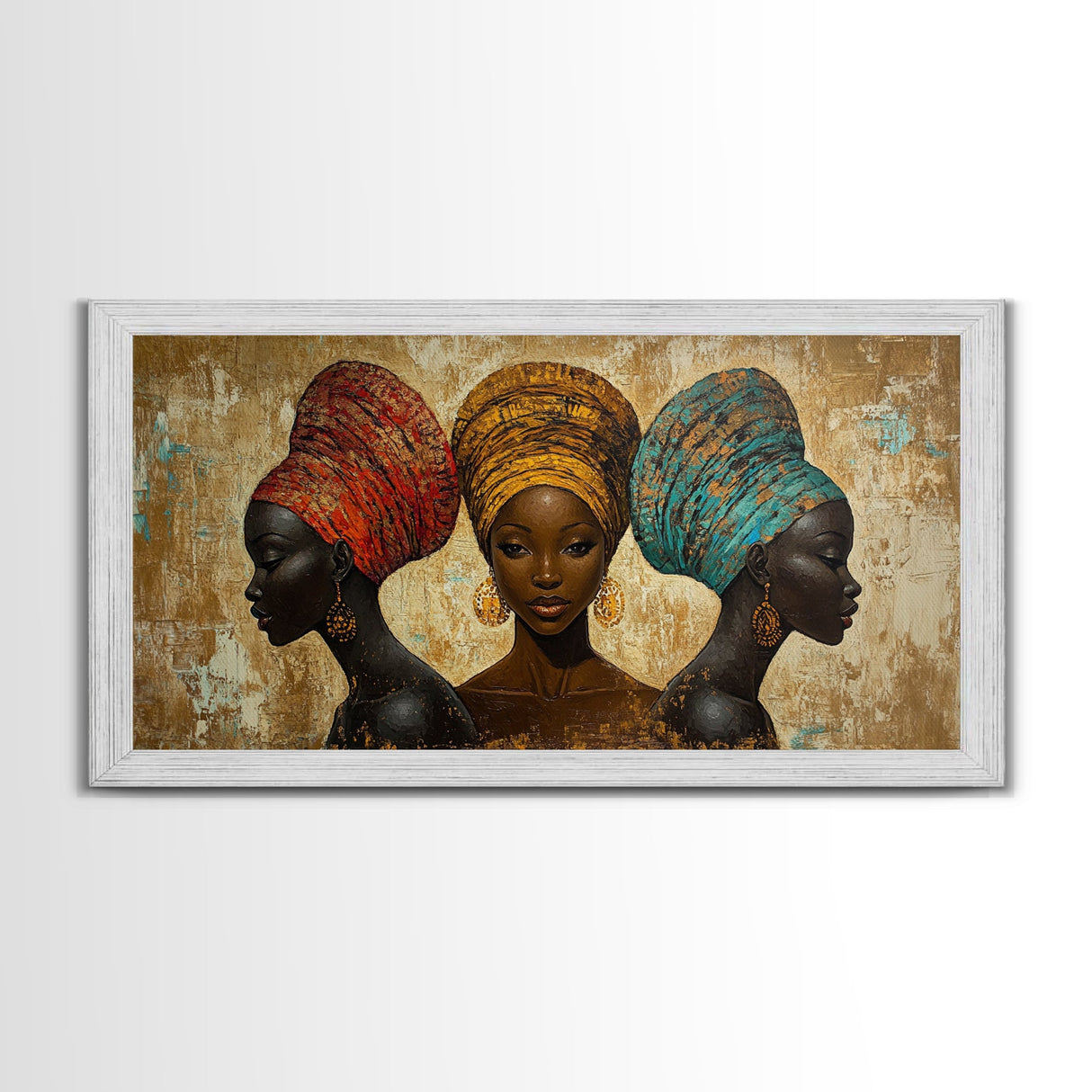 Elegant African Women Canvas Print, Bold Afrocentric Wall Art Decor, Moody Abstract Painting, Unique Bedroom Art Gift Idea