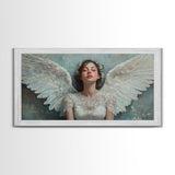 Heavenly Grace Framed Canvas Print with Angel Art Prints and Whimsical Art for Light Pink Wall Art and Romantic Home Decor