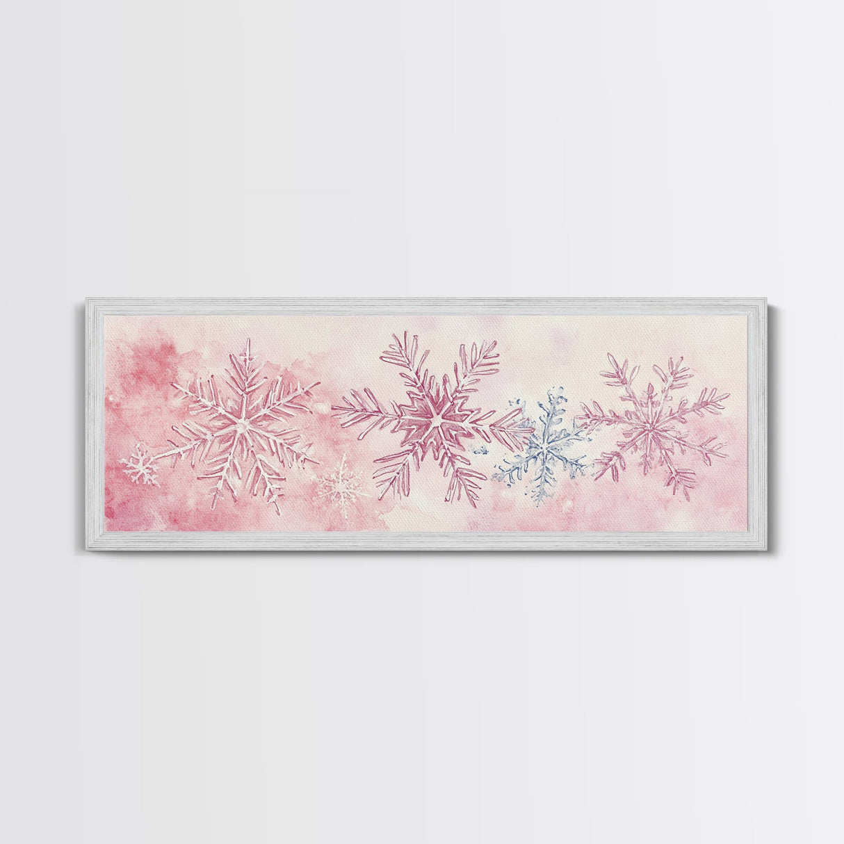 Hand-Painted Snowflake Art Canvas Print, Christmas Rustic Winter Wall Decor, Light Pink Abstract Artwork, Cozy Living Room Art Gift