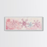 Hand-Painted Snowflake Art Canvas Print, Christmas Rustic Winter Wall Decor, Light Pink Abstract Artwork, Cozy Living Room Art Gift