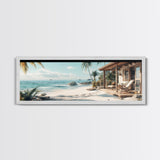 Tropical Beach Framed Canvas Print Coastal Landscape Art Nautical Decor Relaxing Living Room Wall Art Panoramic Seascape Painting