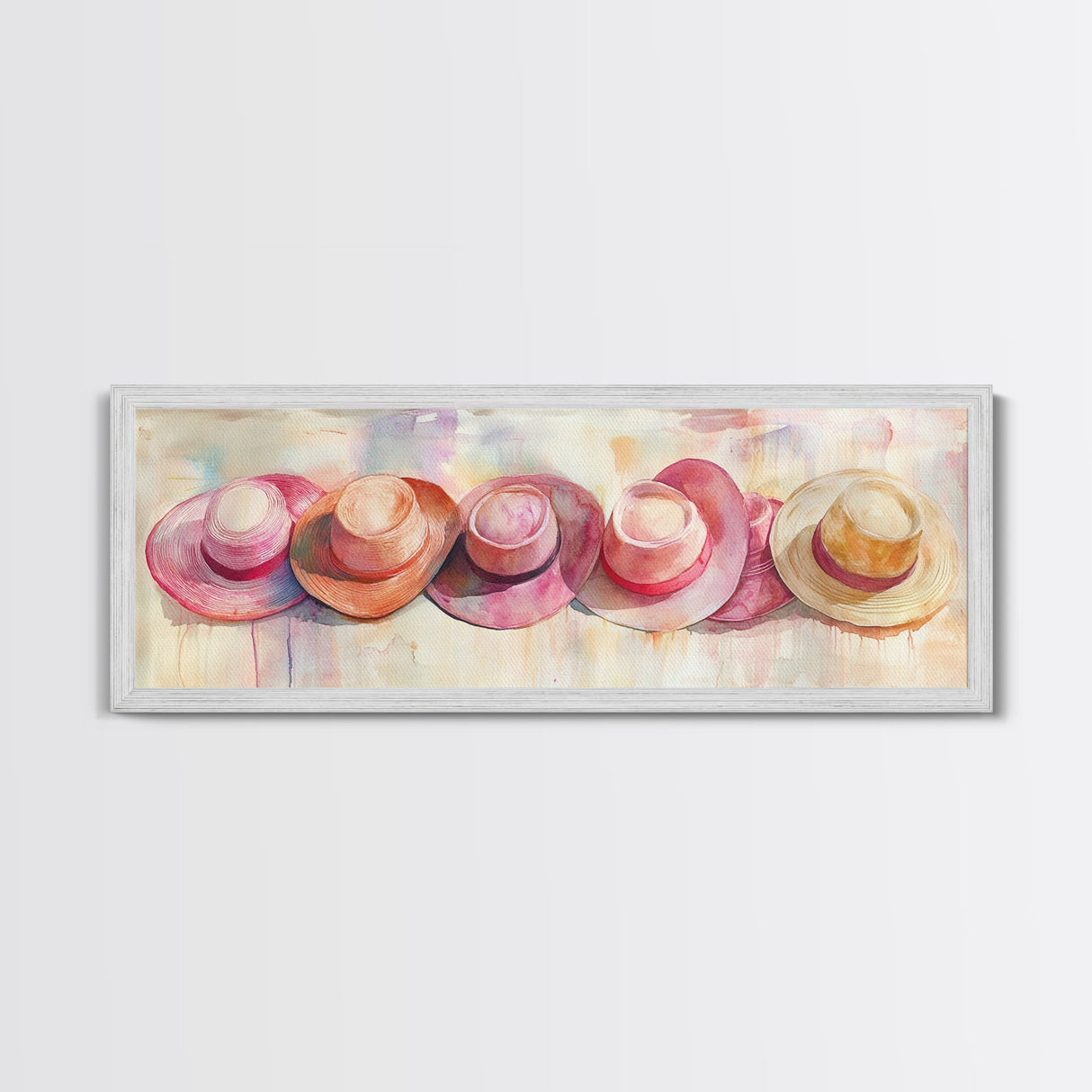 Pink Hats Wall Art Canvas Print Pearlescent Elements, Minimalist Abstract Artwork, Perfect Addition to Feminine Rustic Decor
