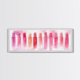 Pink Abstract Art Framed Canvas Print Featuring Lip Gloss Collection, Feminine Living Room Artwork, Boho Dorm Decor Gift Idea