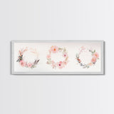 Wildflower Wreath Painting Framed Canvas Print in Pastel Pink and Green, Vertical Rustic Farmhouse Artwork, Botanical Gift Idea