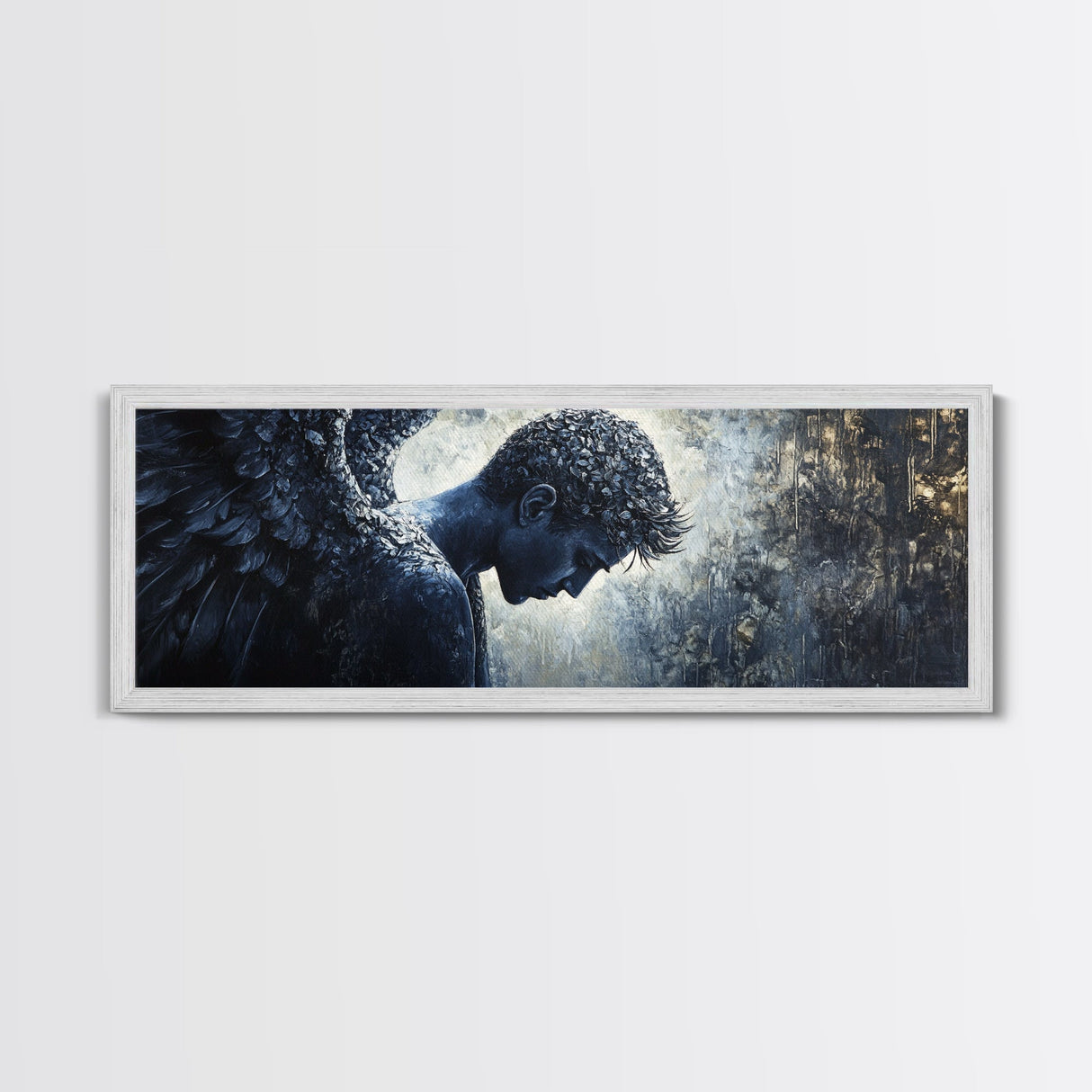 Serene Angel Framed Canvas Print Dark Angels Wall Art Moody Painting Elegant Bedroom Art Goddess Inspired Original Living Room Decor