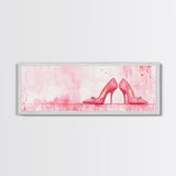 Light Pink Wall Art Framed Canvas Print Featuring Elegant High Heels, Feminine Bedroom Decor, Fashion Artwork Above Bed Idea