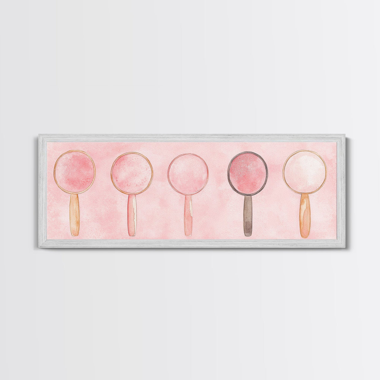 Minimalist Mirrors Framed Canvas Print Light Pink Wall Art Geometric Art Whimsical Art Modern Bedroom Decor Skinny Wall Art