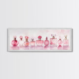 Framed Canvas Print Perfume Bottle Art Pink Abstract Art Feminine Decor Gift Idea Minimalist Living Room Wall Art Horizontal Painting
