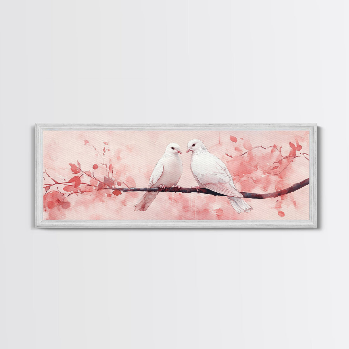 White Dove Painting on Cherry Branch, Canvas Print, Cherry Blossom Art, Bedroom Aesthetic, Whimsical Decor, Spring Wall Art Style