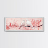 White Dove Painting on Cherry Branch, Canvas Print, Cherry Blossom Art, Bedroom Aesthetic, Whimsical Decor, Spring Wall Art Style