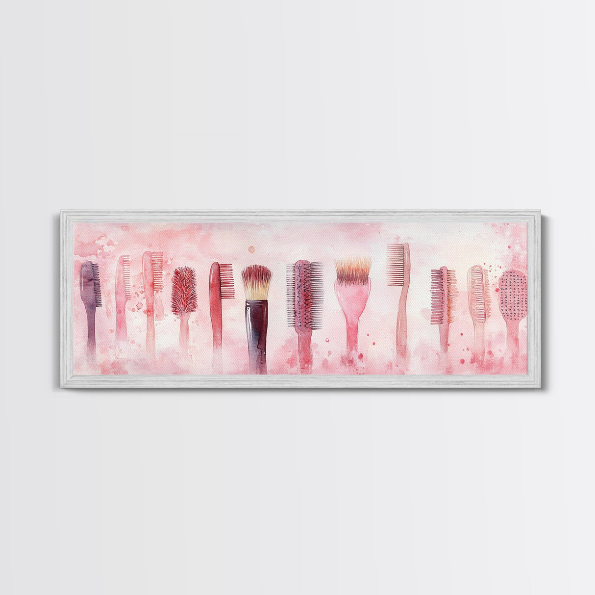 Light Pink Combs and Brushes Wall Art, Framed Canvas Print, Feminine Whimsical Art, Makeup Room Wall Art, Girly Room Decor