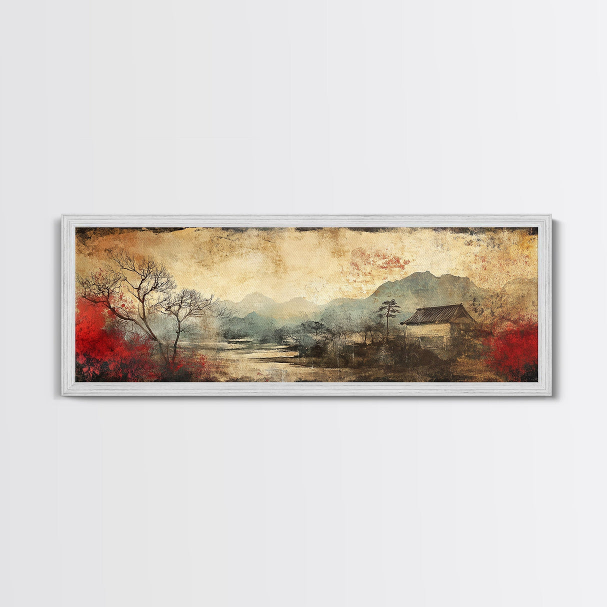 Chinoiserie Framed Canvas Print Japanese Minimalist Art Zen Wall Art Botanical Prints Nature Inspired Bedroom Artwork Decor