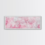 Delicate Snowflake Art Framed Canvas Print Light Pink Wall Art Minimalist Winter Décor Bedroom Living Room Artwork Horizontal Gift