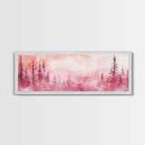 Framed Canvas Print of Enchanting Forest at Dusk Painting with Moody Pink Hues Ideal as Living Room or Guest Room Horizontal Wall Art