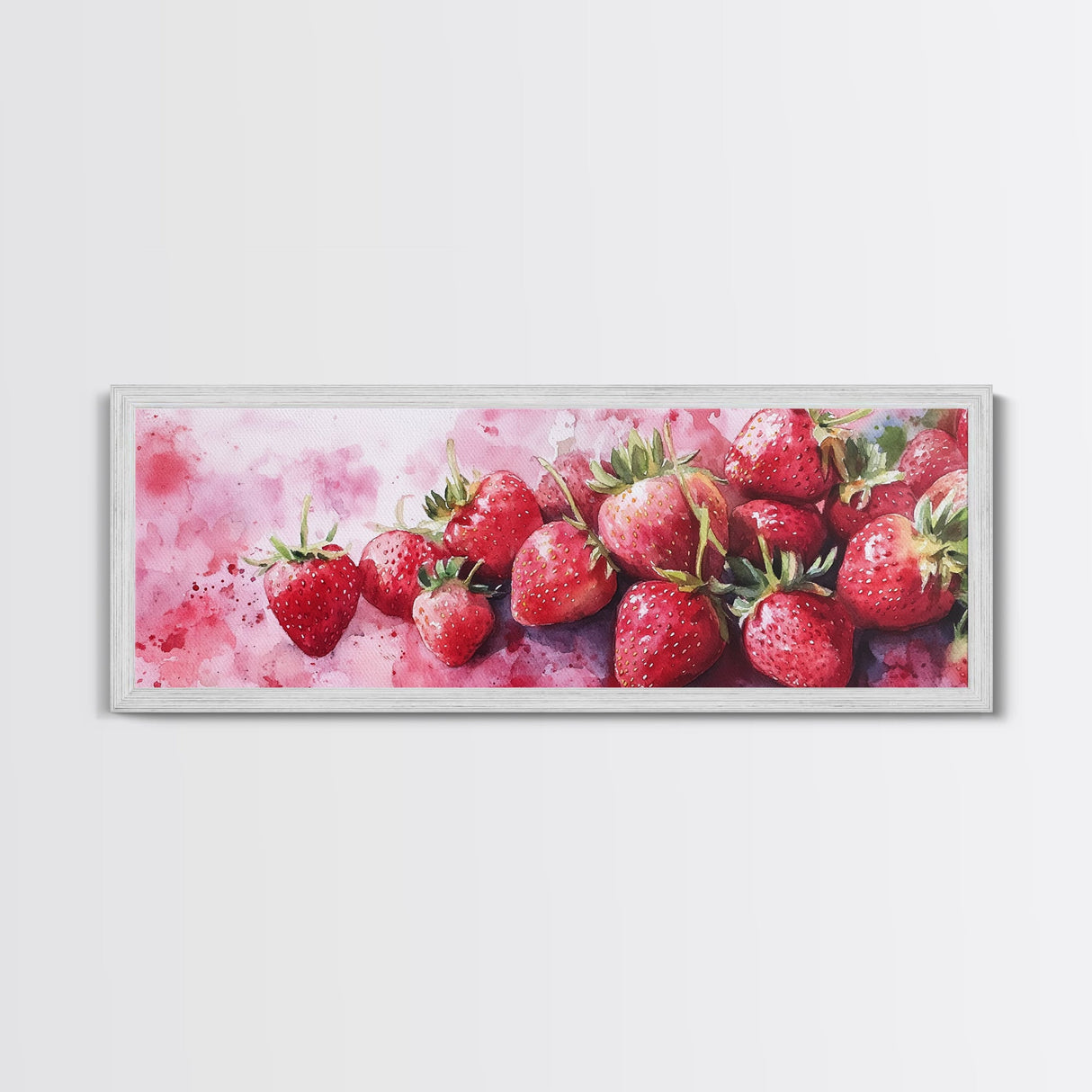 Framed Canvas Print of Bright Strawberry Botanical Prints in Pink for Rustic Kitchen Wall Art or Farmhouse Dining Room Decor
