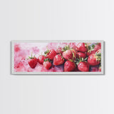 Framed Canvas Print of Bright Strawberry Botanical Prints in Pink for Rustic Kitchen Wall Art or Farmhouse Dining Room Decor