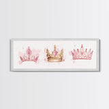 Framed Canvas Print of Elegant Crowns in Pink and Gold Perfect Gift Idea or Dorm Room Light Pink Wall Art with Royal Aesthetic