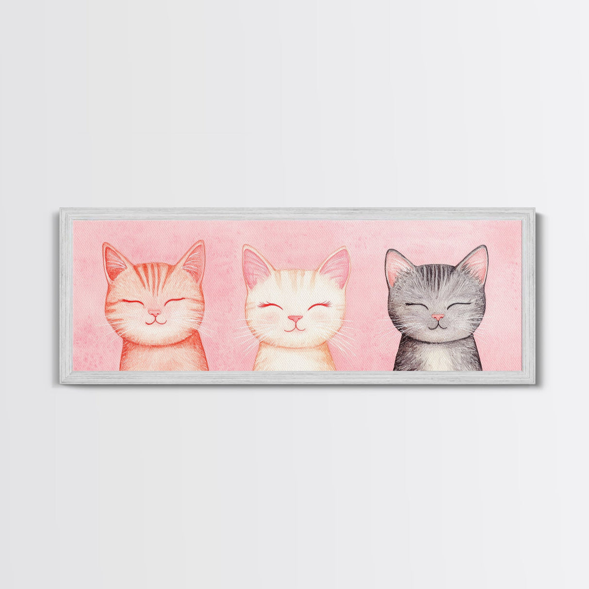 Framed Canvas Print of Whimsical Cat Portraits in Pink Shades Featuring Cute Wall Art for Pet Lovers’ Room or Playful Dorm Decor