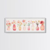 Wildflower Botanical Prints Framed Canvas Print Light Pink Wall Art Living Room Decor Horizontal Rustic Floral Painting