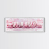 Whimsical Macarons Pink Wall Art Framed Canvas Print Extra Wide Horizontal Dessert Painting Food Review Kitchen Art