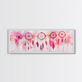 Dreamcatcher Canvas Print, Pink Orange Wall Art with Whimsical Artistic Feathers, Boho Art Idea for Living Room or Above Couch