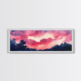 Forest Sunset Framed Canvas Print, Moody Evening Sky Painting, Smoky Mountain Landscape Art, Living Room or Bedroom Wall Decor