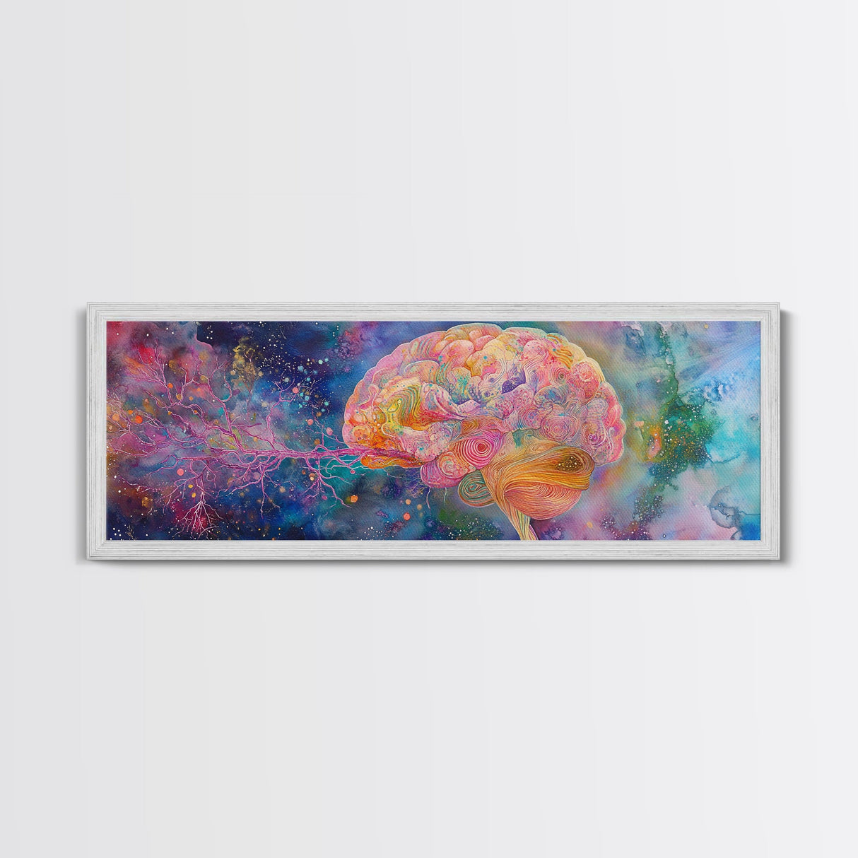 Galaxy Brain Framed Canvas Print Therapy Art Science Abstract Art Cosmic Decor Above Couch or Bed Wall Art Unique Gift for Him
