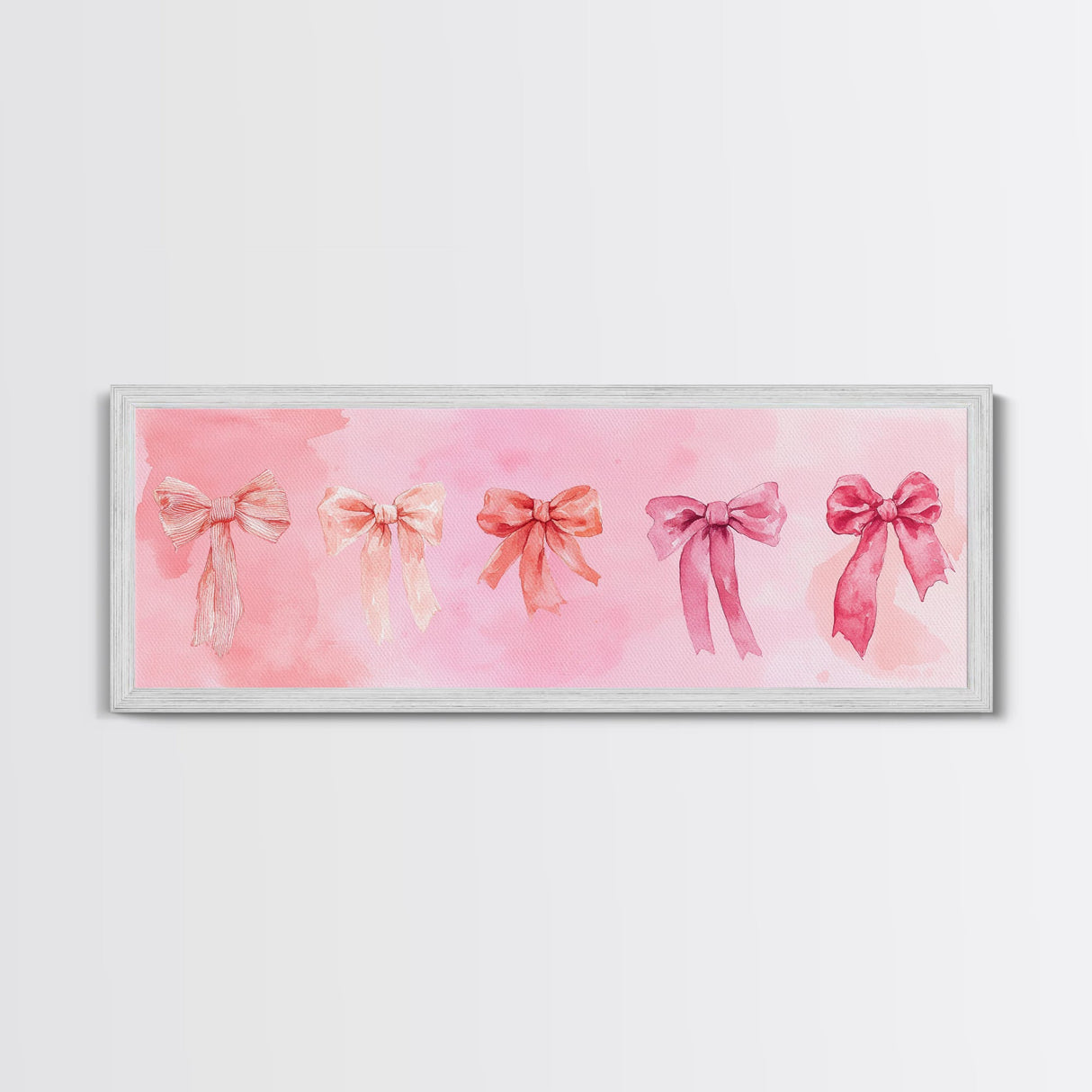 Ribbon Bow Canvas Print Light Pink Art Feminine Horizontal Wall Art Whimsical Artwork Living Room Wabi Sabi Decor Framed Print