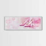Elegant Pink Heels Canvas Print, Fashion Artwork, Pink Abstract Art, Minimalist Wall Art, Feminine Decor, Light Pink Bedroom Art