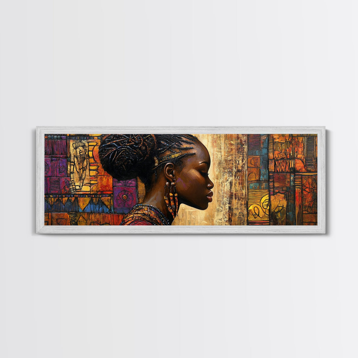 Framed Canvas Print Vibrant African Art Golden Tones Minimalist Decor Rustic Wall Art Original Painting Unique Gift Idea