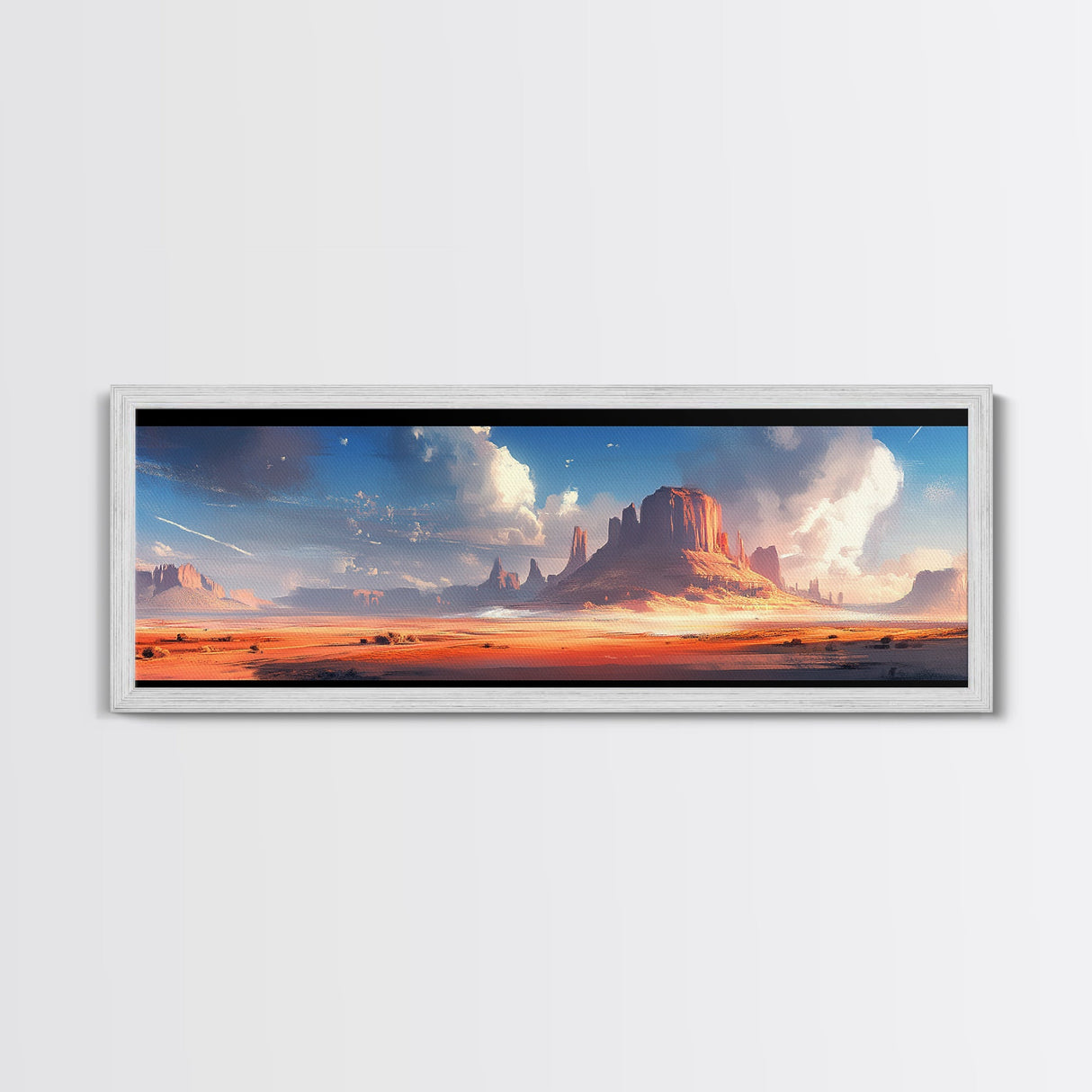 Majestic Desert Landscape Framed Canvas Print, Panoramic Painting, Southwest Wall Art, Above Bed Art, Rustic Decor, Living Room Art