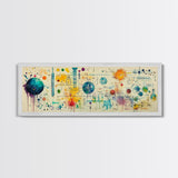 Framed Canvas Print of Science Art with Abstract Diagrams, Therapy Art, Brain Art, Panoramic Wall Art, Horizontal Living Room Art