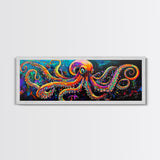 Octopus Art Canvas Print with Bright Neon Colors, Whimsical Art, Coastal Decor, Nautical Wall Art, Tall Skinny Art, Above Bed Wall Art