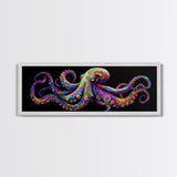 Vibrant Octopus Art Canvas Print Coastal Decor Nautical Wall Art Gift Idea Underwater Ocean Life Abstract Extra Wide Horizontal