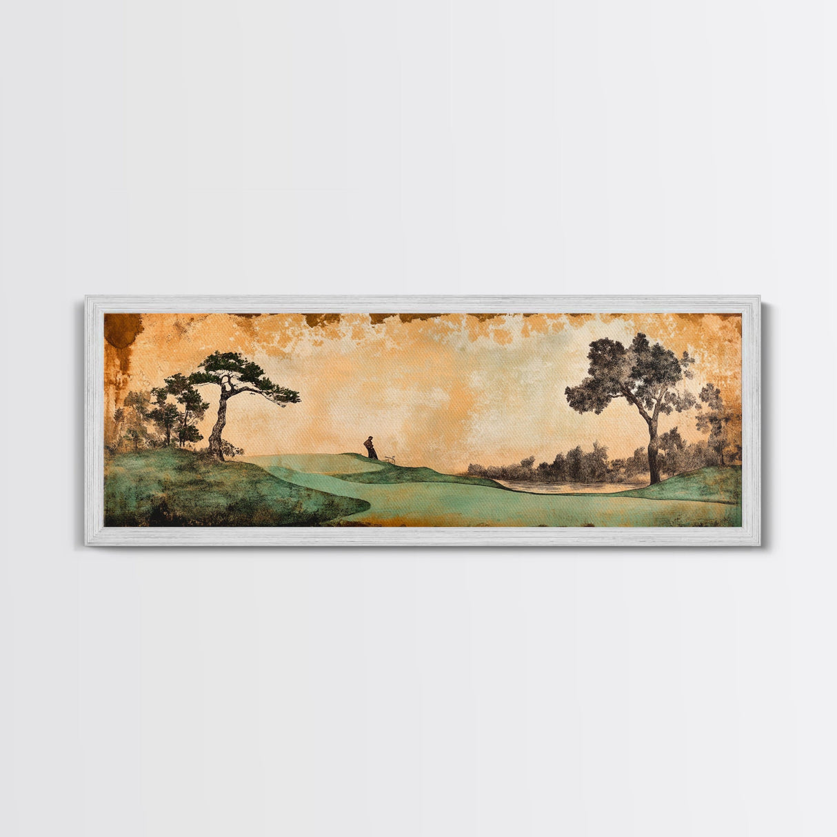 Japanese-Inspired Golf Scene Framed Canvas Print – Rustic Decor, Golf Art, Panoramic Art, Horizontal Wall Art, Gift Idea For Him