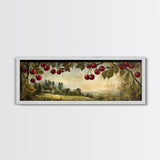 Framed Canvas Print Cherries Wall Art Panoramic Rustic Decor Living Room Horizontal Landscape Art Farmhouse Gift Idea Painting