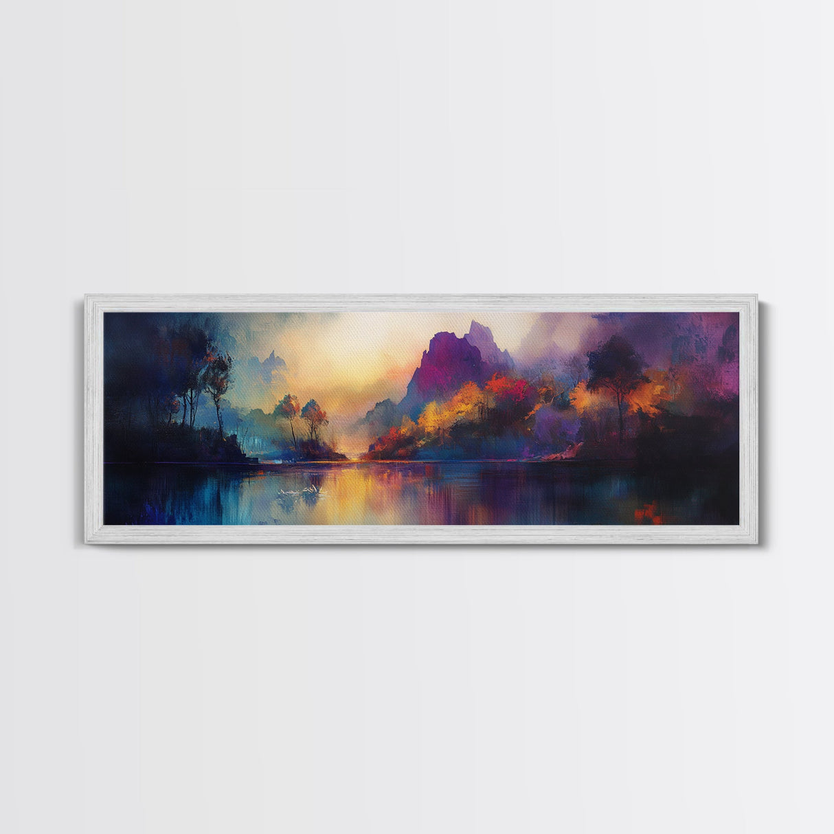 Dreamy Canvas Print Fall Landscape Art Mountain Mist Moody Panoramic Rustic Above Couch Extra Wide Wall Art Bedroom Decor