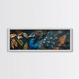Blue Peacock Framed Canvas Print Chinoiserie Style Mosaic Wall Art Boho Rustic Decor Living Room Feature Art Print