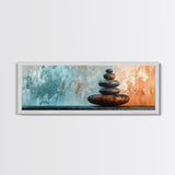 Textured Zen Framed Canvas Print Sand Patterns Stacked Stones Modern Wabi Sabi Minimalist Decor Bedroom Art Idea